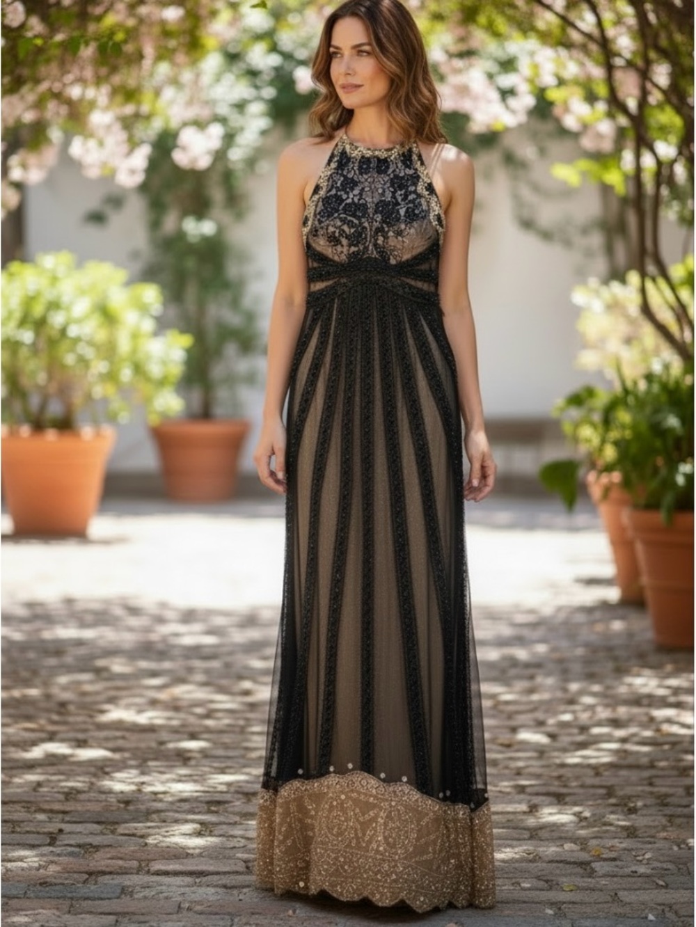 Mandalay Elegant Black and Gold Lace Dress authentic
